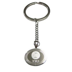 Silver Toned Oval Etched XYO Coin Cryptocurrency Blockchain Pendant Keychain